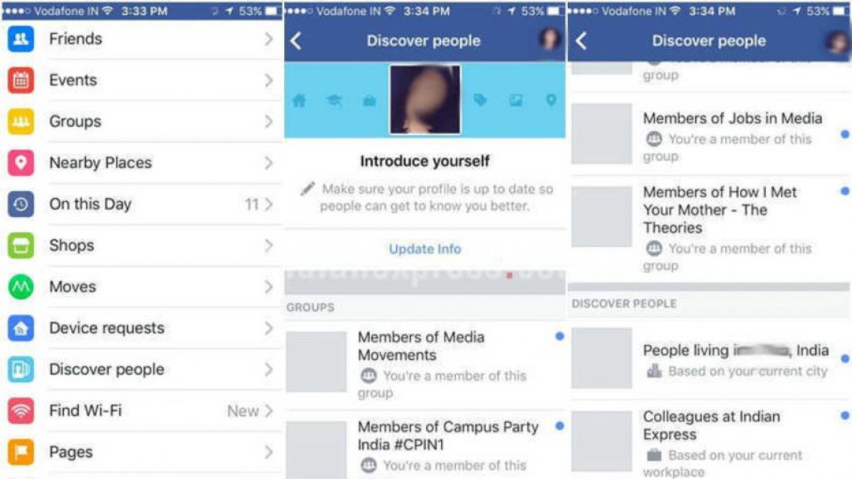 Captura de pantalla de 'Discover people', la nueva función de 'Facebook'.