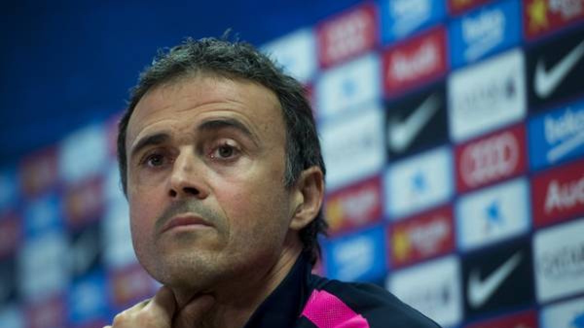 Luis Enrique, en rueda de prensa tras la sesion de entrenamiento del Barça, este sábado.