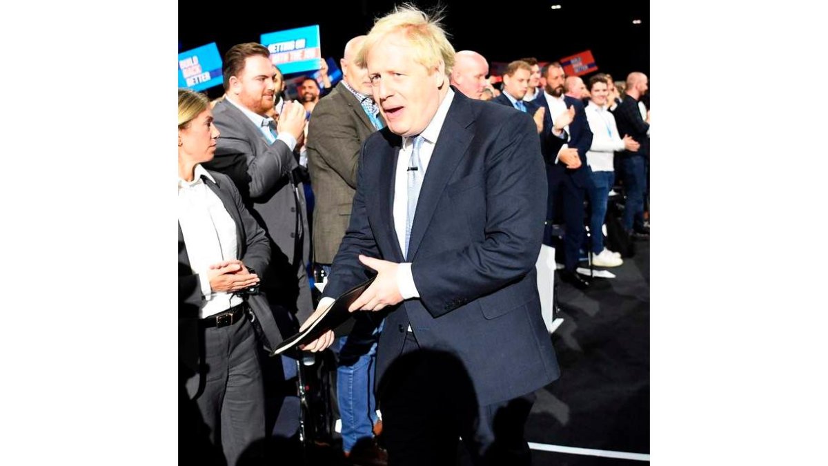Boris Jhonson en la convención de su partido, en Londres. NEIL HALL