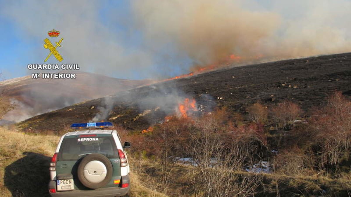 Una patrulla del Seprona, en plena investigación de un incendio. GUARDIA CIVIL