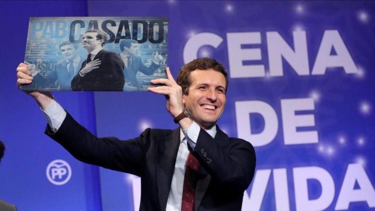 Pablo Casado, el pasado jueves en la cena de Navidad del PP.