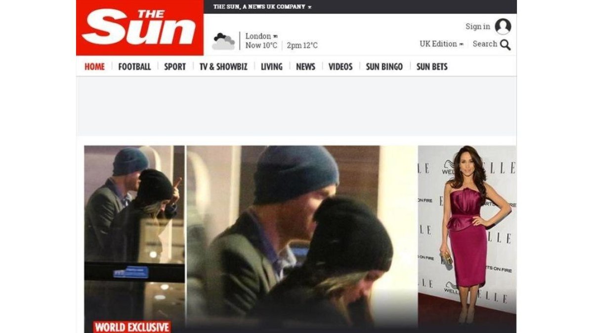 El príncipe Enrique y la actriz Meghan Markle, en las imágenes del miércoles publicadas por 'The Sun'.