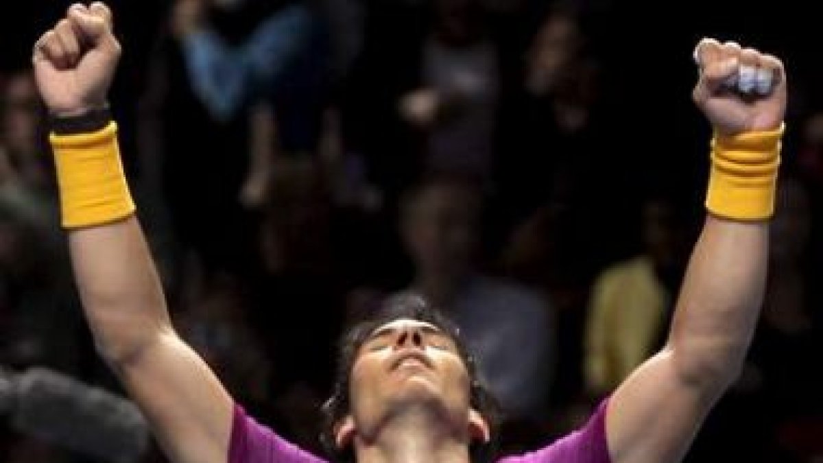 Nadal celebra su pase a la final de la copa Masters.