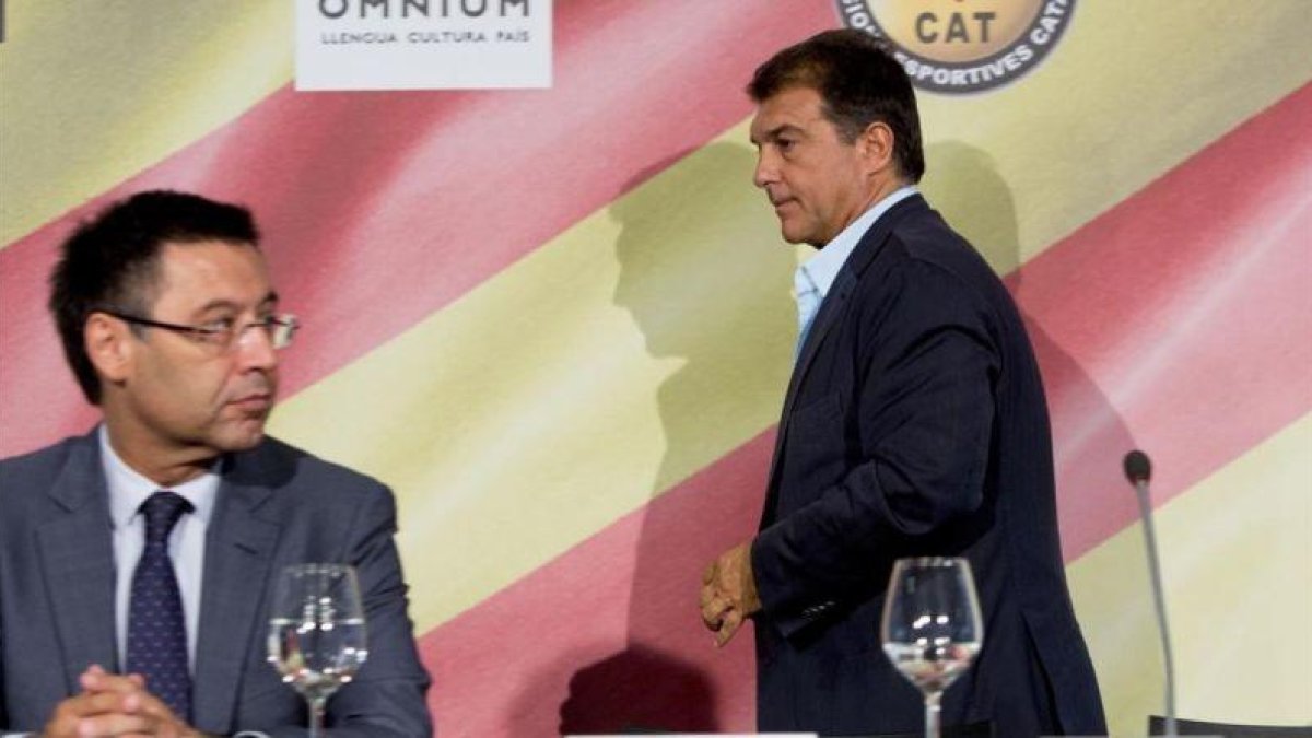 Bartomeu y Laporta, en un acto de la última campaña electoral por la presidencia del Barça.