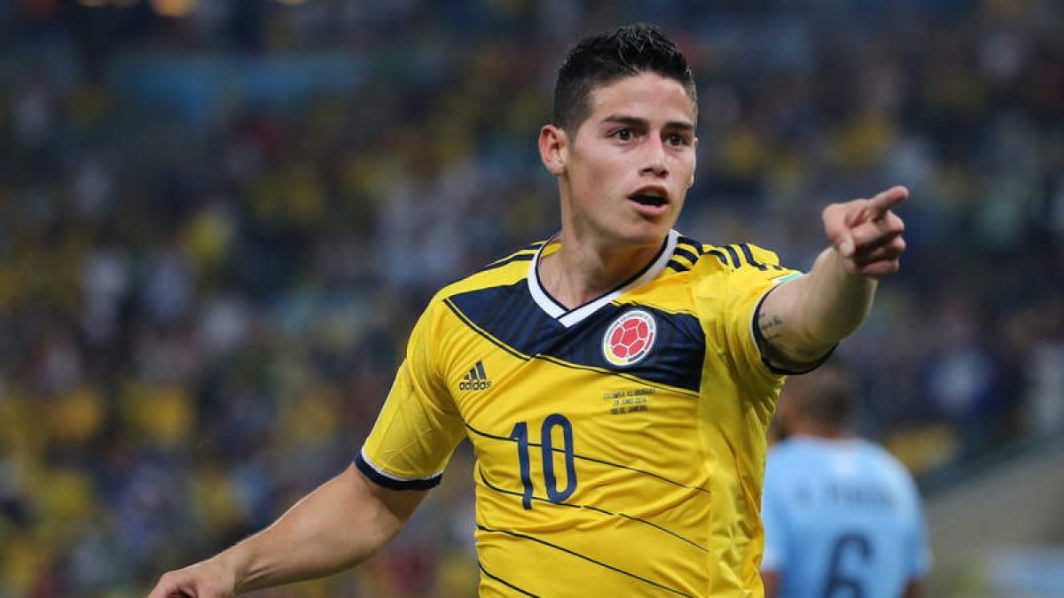 El centrocampista colombiano James Rodríguez celebra el segundo gol marcado ante Uruguay.