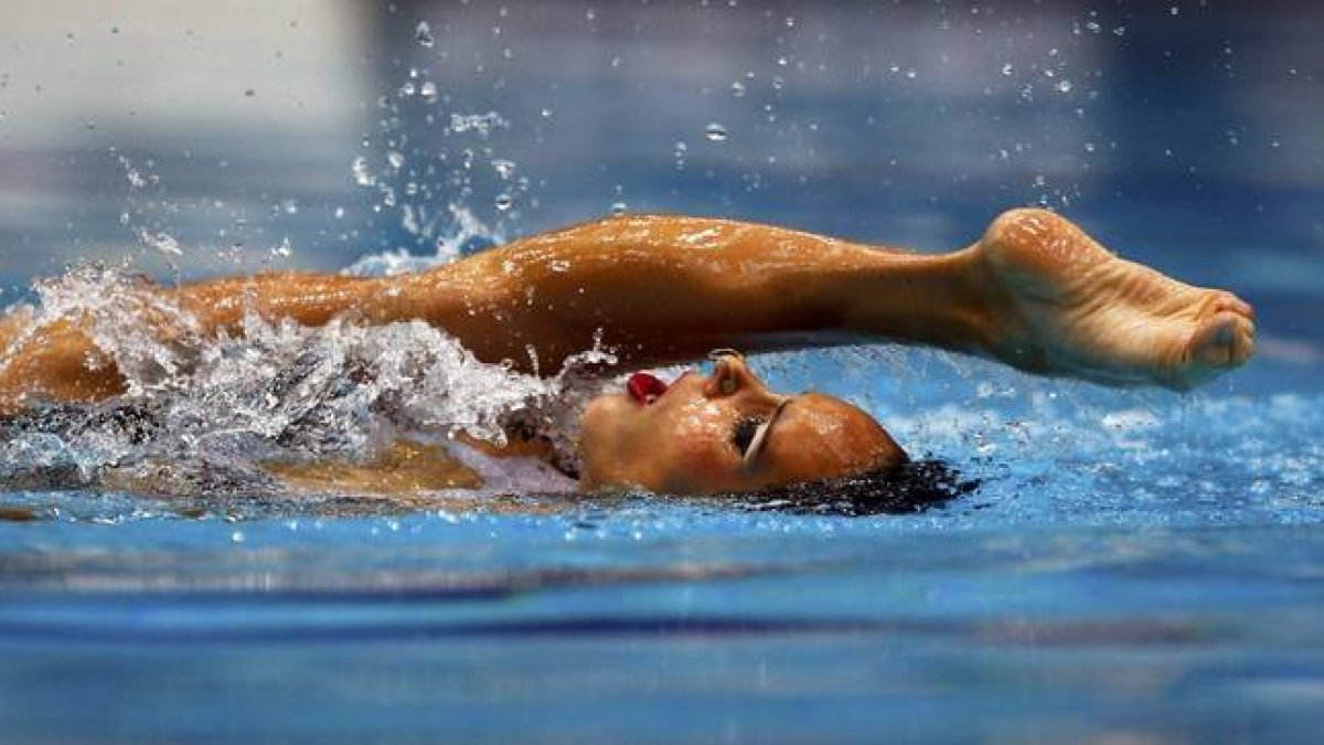 Ona Carbonell, durante su ejercicio en la rutina libre del solo de sincronizada con el que ha logrado la medalla de plata.