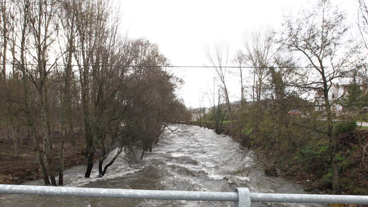 Cauces cercanos al límite como el del río Cúa a su paso por Cacabelos son habituales en estas fechas en la provincia leonesa.