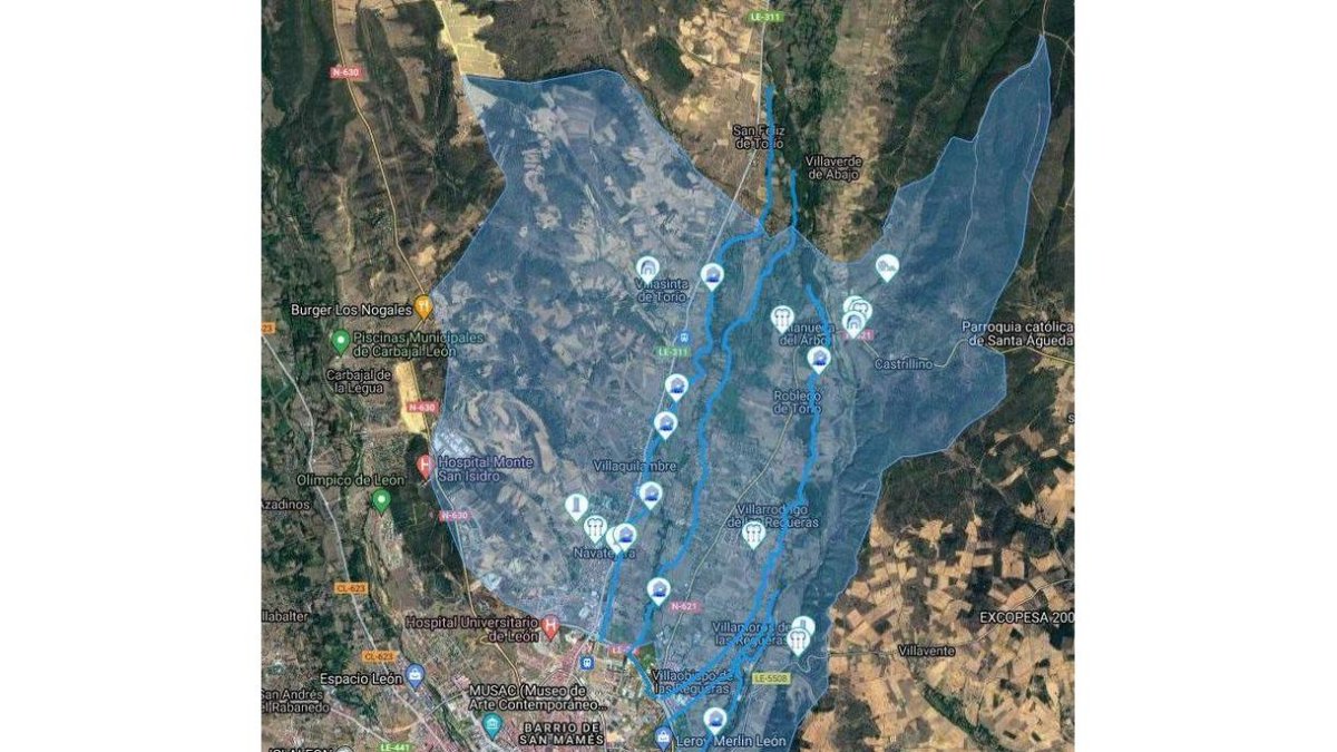 El mapa muestra Villaquilambre de forma interactiva. DL