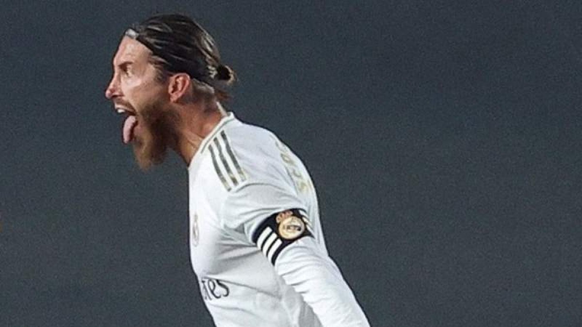 Sergio Ramos celebra el gol frente al Getafe  . JUANJO MARTÍN