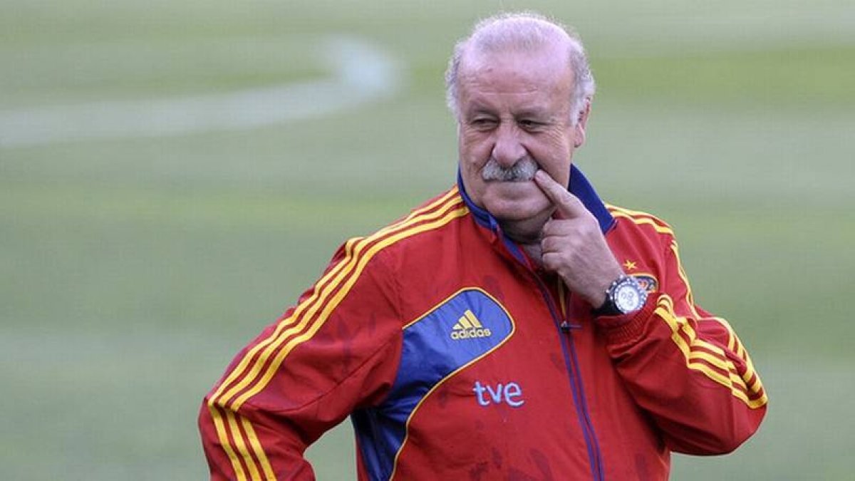 Vicente del Bosque, durante un entrenamiento de la selección española.