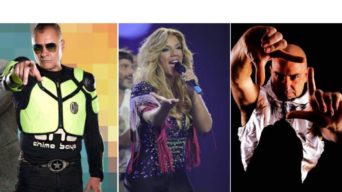 Chimo Bayo, Rebeca y Paco Pil, tres de los artistas que actuarán en el anunciado como ‘90’s Fest’ cuyas entradas ya se han puesto a la venta. DL/ARCHIVO