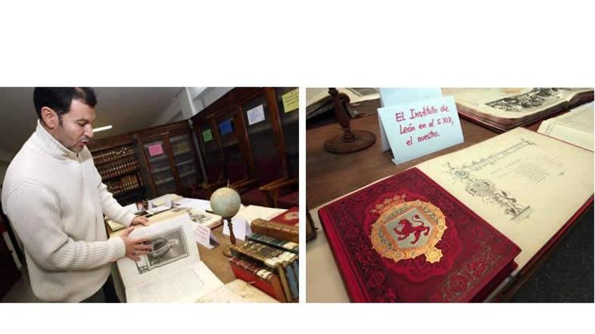 Pedro Víctor Fernández muestra el volumen ‘Retratos de los españoles ilustres’. La exposición también incluye obras relacionadas con el IES Padre Isla.