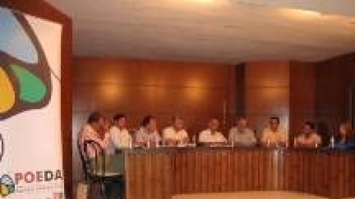 Los miembros de la junta directiva de Poeda en la asamblea de ayer