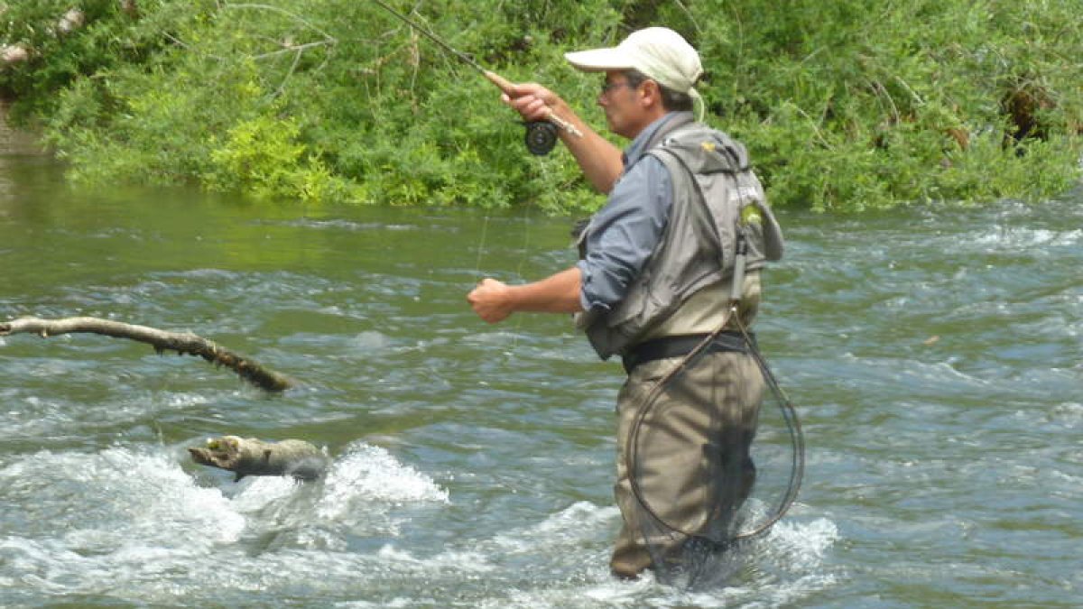 Un participante pesca a ninfa en el coto del Condado.
