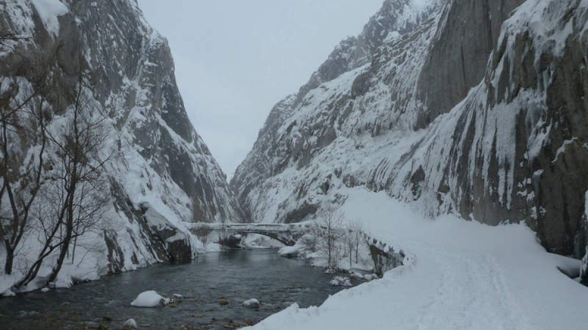 Impresionante imagen de las Hoces de Vegacervera, ayer, cubiertas de nieve