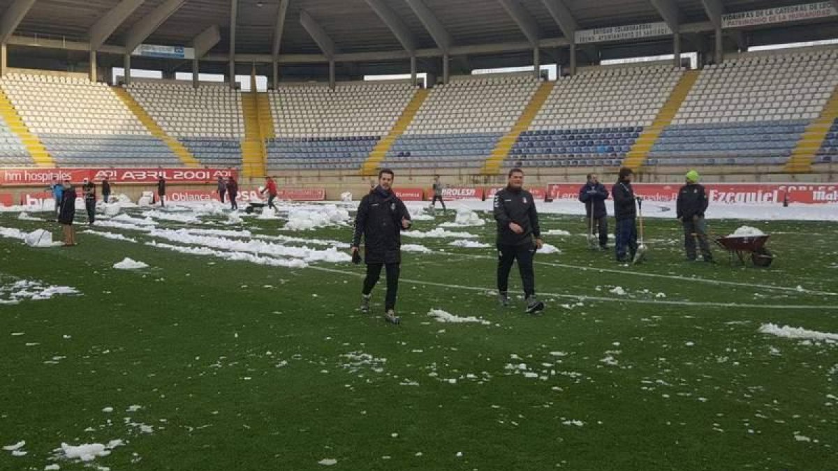 Imagen del césped del Reino de León limpio de nieve. DL