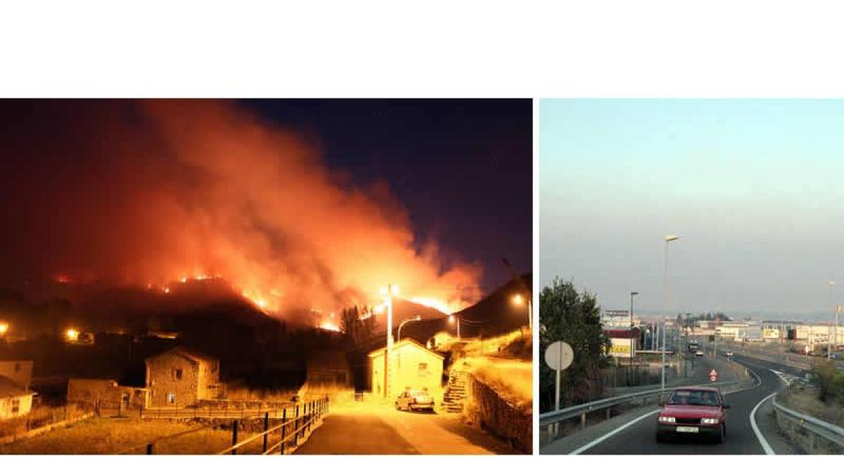 La densa humareda cubrió todo el día el cielo en Los Argúellos, llengando a crear una 'boina' sobre la capital, como se aprecia en la fotografía de la derecha.