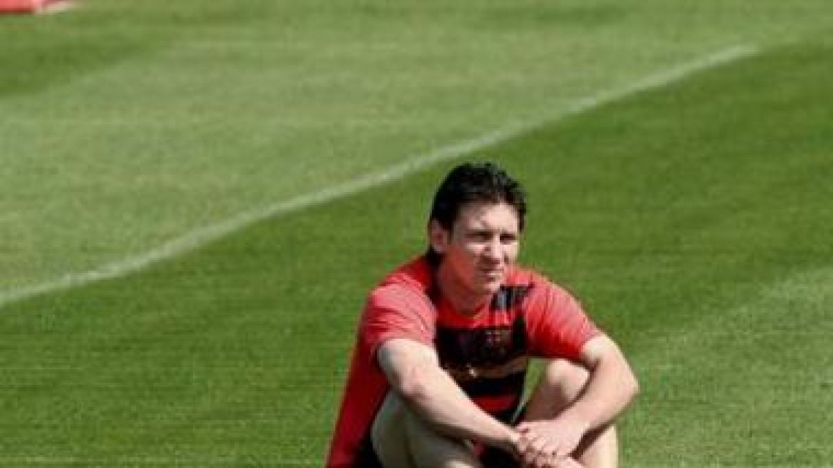Leo Messi durante un entrenamiento azulgrana.