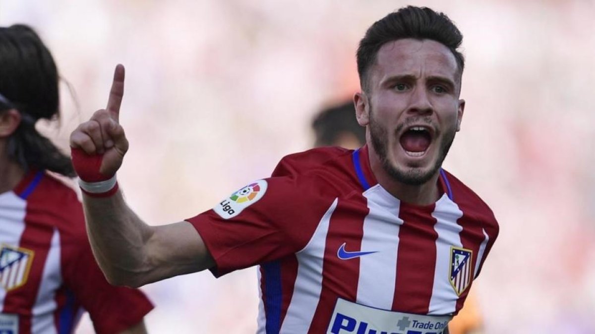Saúl celebra el gol que decidió el partido contra el Eibar.