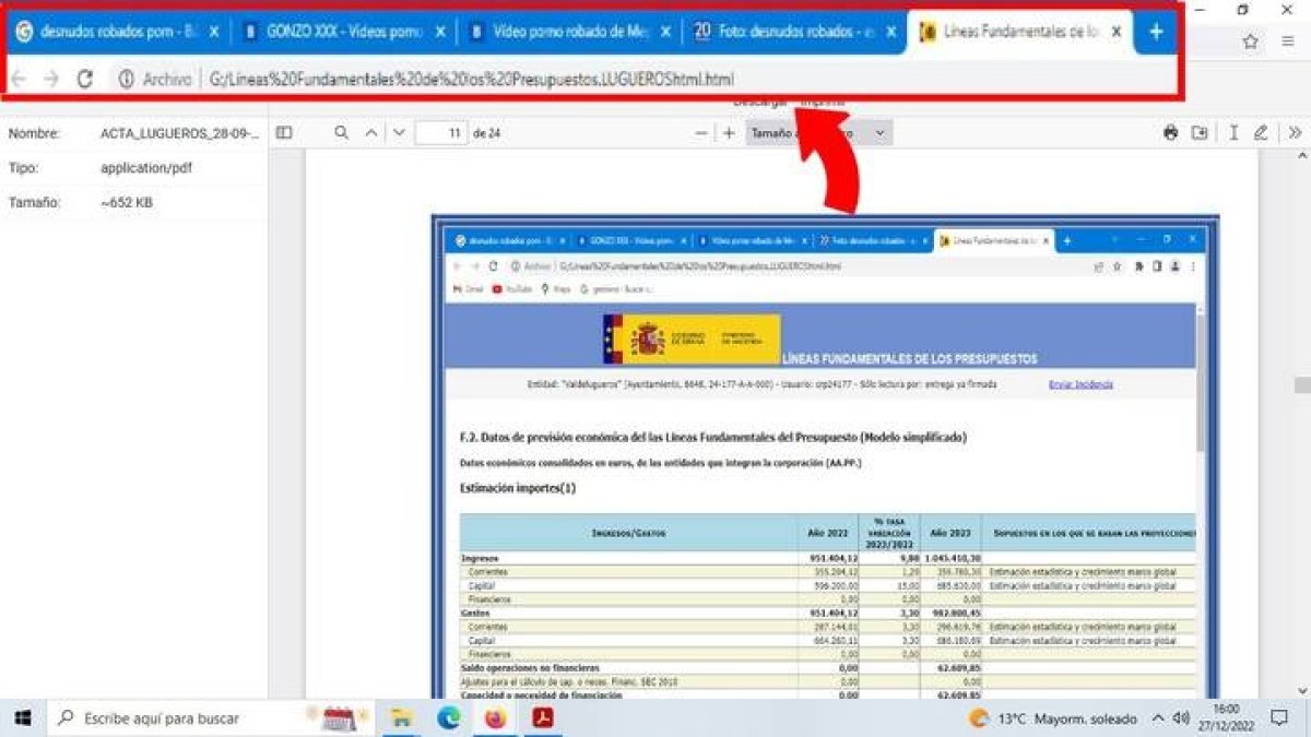 Pantallazo enviado por el PSOE que el secretario desmonta al estar realizado un festivo, con el Ayuntamiento y su equipo informático cerrado. DL