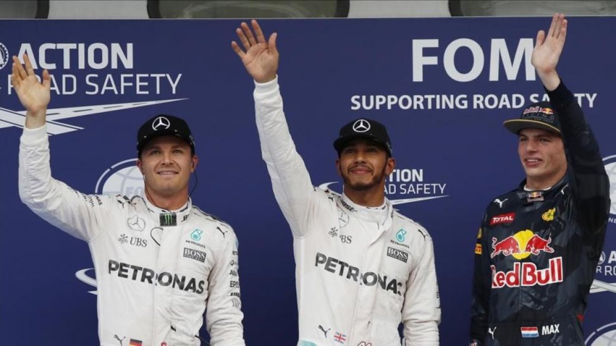 Rosberg, Hamilton y Verstappen, hoy en Sepang.