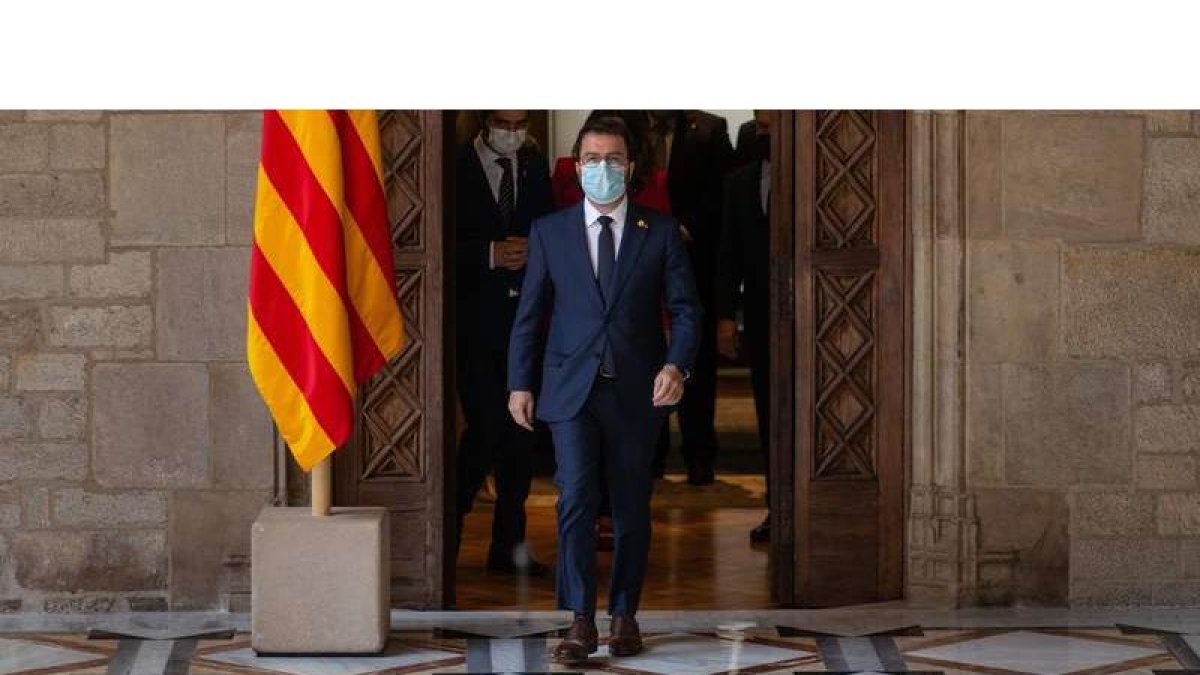 El presidente de la Generalitat, Pere Aragonès, el lunes, en el palacio de la Generalitat. ENRIC FONTCUBERTA