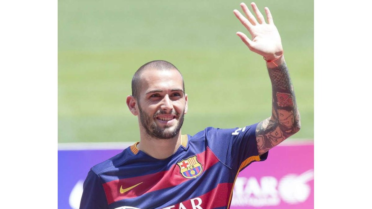 Aleix Vidal ayer en su presentación de azulgrana.