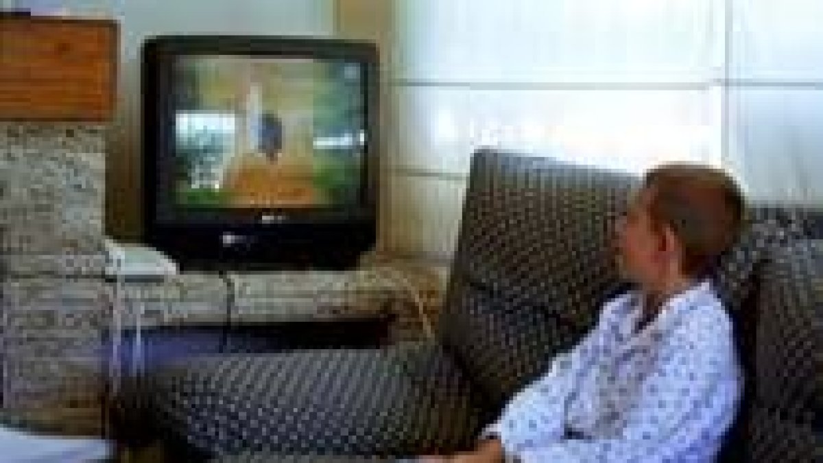 Un niño ve la televisión en el cuarto de estar de su casa