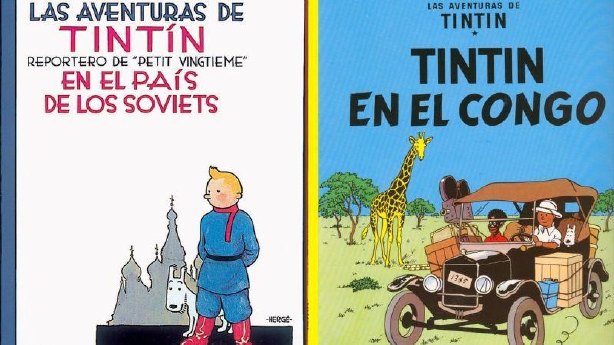 Portadas de los cómics Tintín en el país de los soviets y Tintín en el Congo.