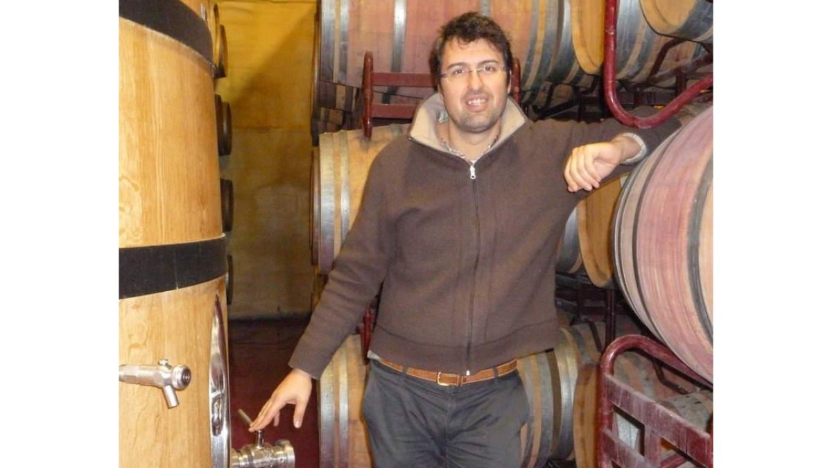 Isidro Fernández, entre las tinasde elaboración, ahora tambiénde roble, ylas barricasen la cavade su bodegaen Carracedelo.