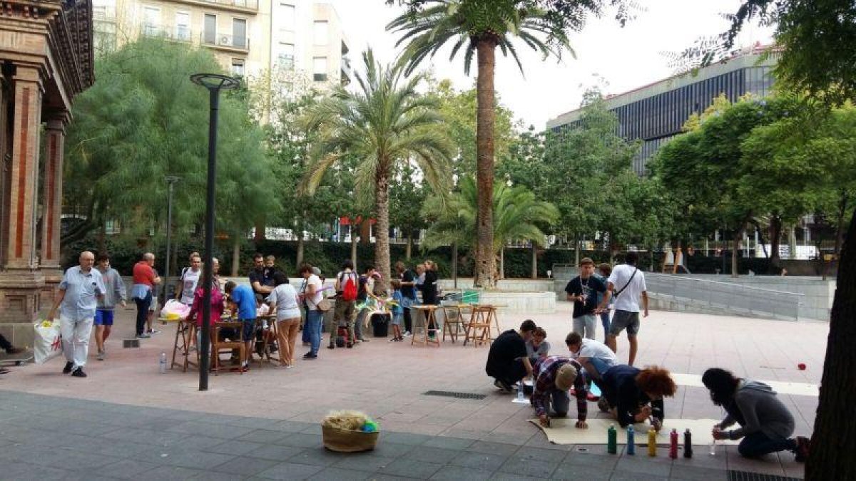 El patio de la Escola del Treball de Barcelona, este sábado por la mañana.