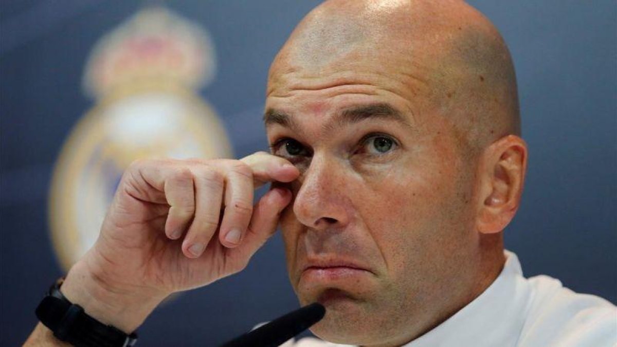 Zinedine Zidane, durante la rueda de prensa de este sábado en Valdebebas.