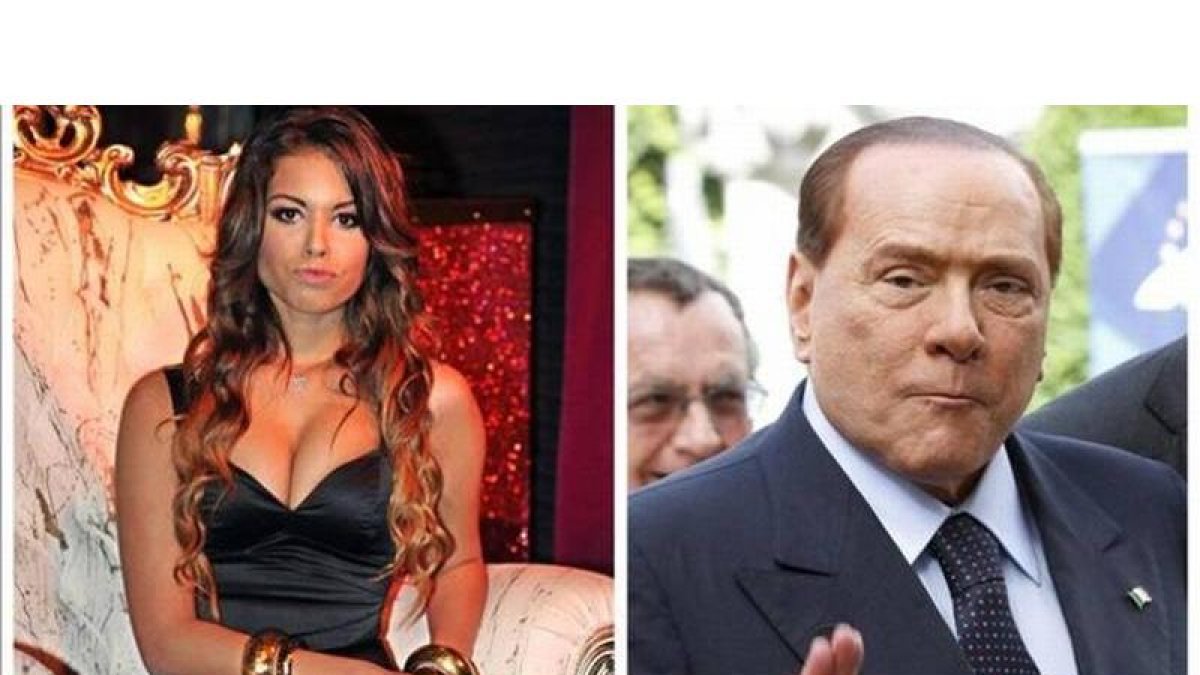 Combinación de imágenes con Karima El Mahroug (2010) y Berlusconi (2012).
