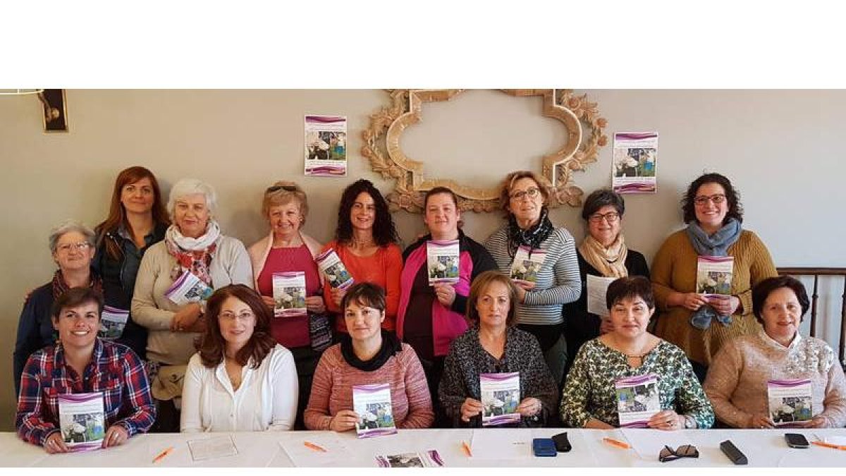 Foto de familia de las participantes en la jornada sobre titularidad compartida desarrollada ayer en Mansilla. DL