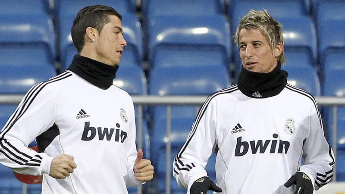 Ronaldo y Coentrao, en un entrenamiento.