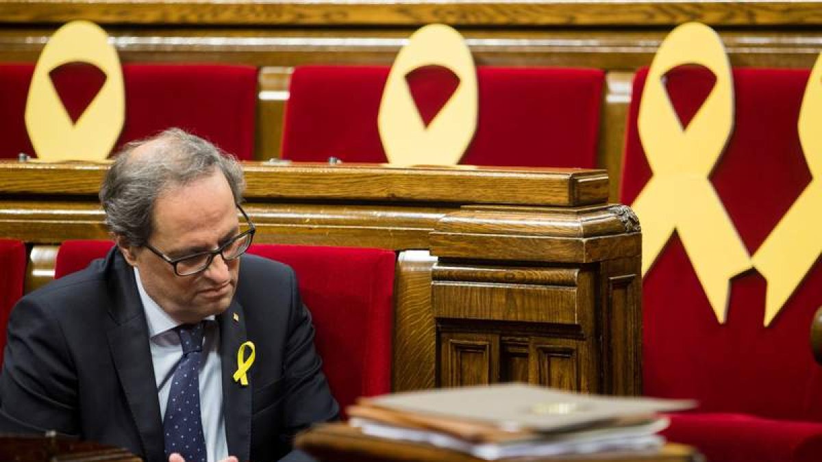 El presidente de la Generalitat, Quim Torra, ayer en la sesión de control al gobierno catalán. QUIQUE GARCÍA