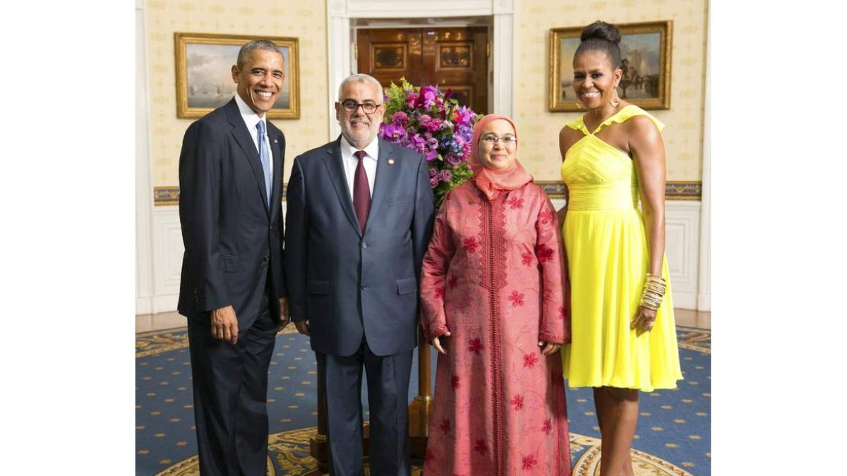 Barak Obama y su esposa Michelle, con el presidente marroquí y su mujer.