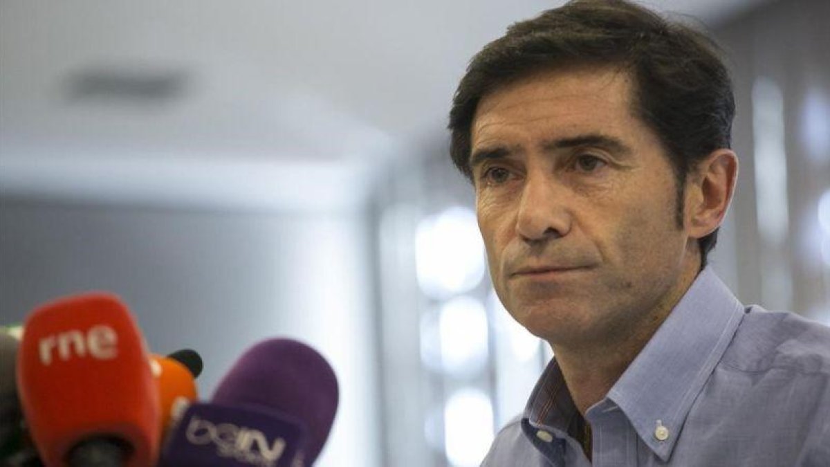 Marcelino, durante la rueda de prensa de este martes en un hotel de Madrid.