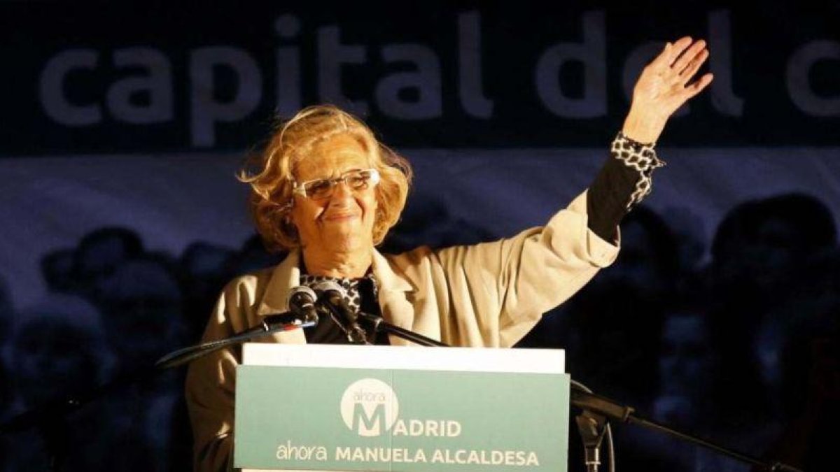 Manuela Carmena, durante la noche electoral de las elecciones municipales de 2015.