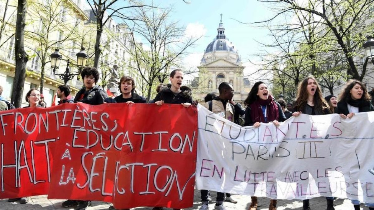 Manifestación de estudiantes de la Sorbona el pasado mes de abril.