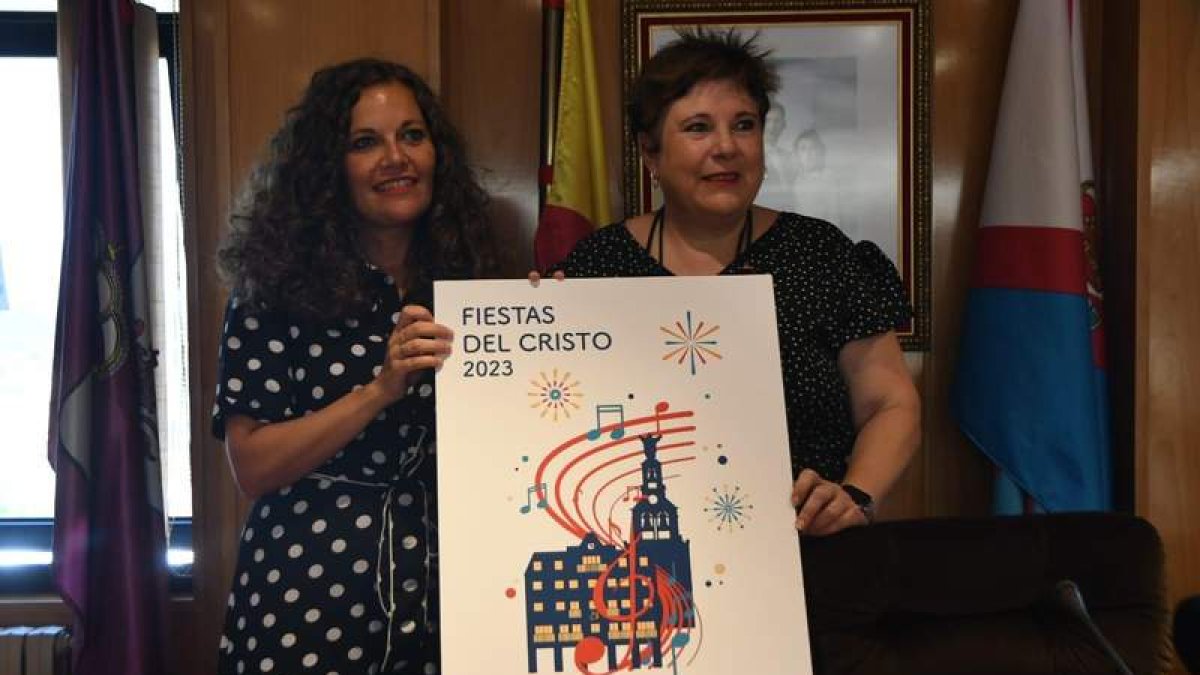La alcaldesa de Bembibre y la concejala de Fiestas, durante la presentación del programa. DL