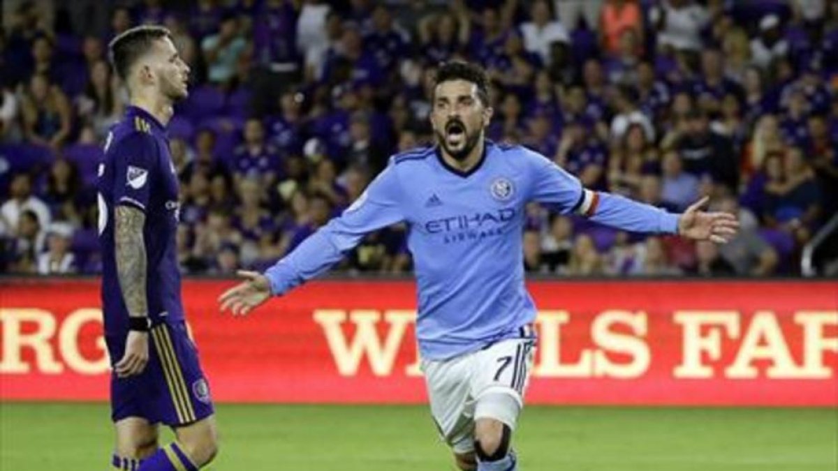 David Villa celebra un gol a Orlando City en la liga estadounidense.