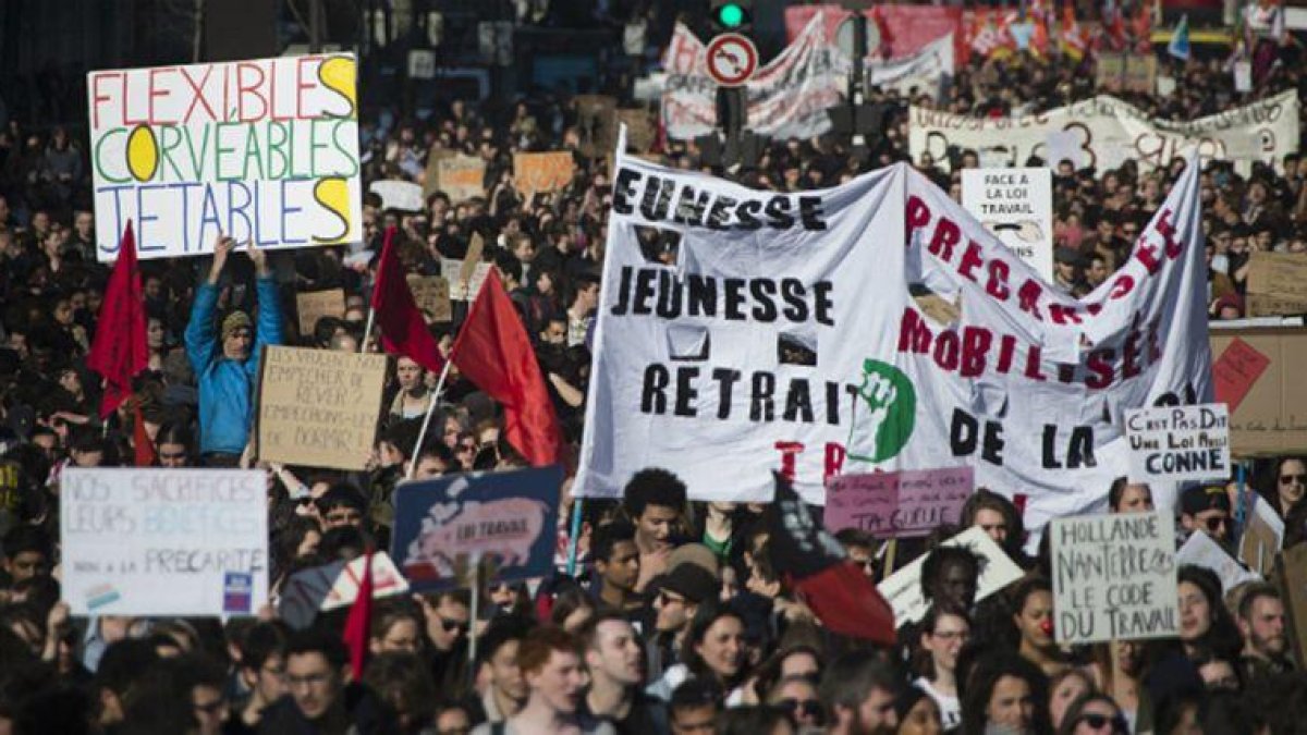 Protesta contra la reforma laboral en París.