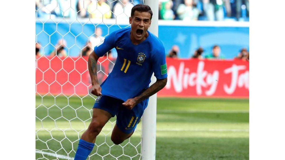 Coutinho celebra su gol ante Costa Rica en el minuto 91 del partido. JUAN HERRERO