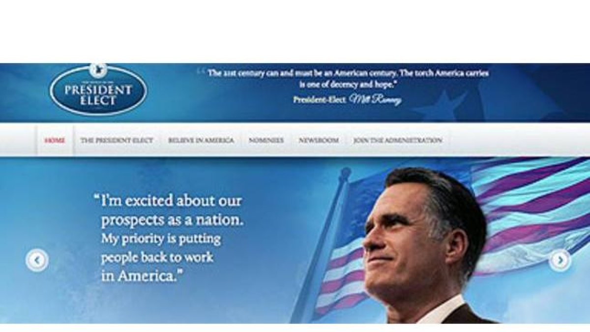 Imagen de la web que los republicanos colgaron por error y en la que Romney aparecía como vencedor de las elecciones de EEUU.