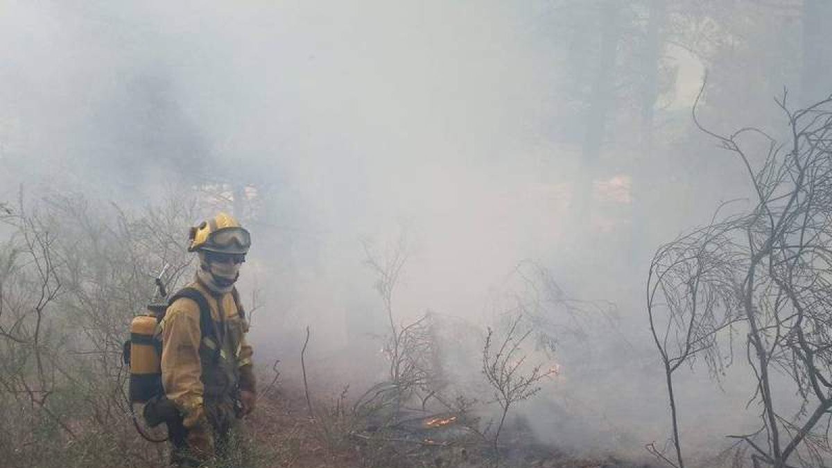 Un brigadista, durante los trabajos de extinción. BRIF TABUYO