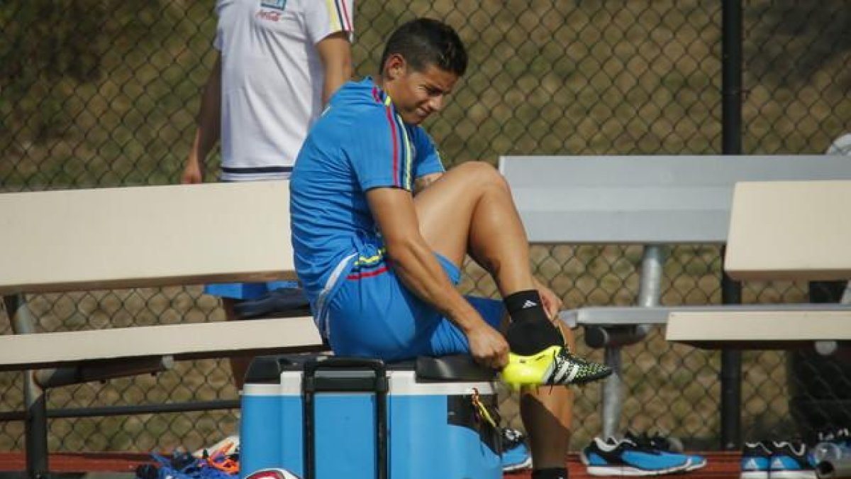 James Rodríguez, durante un entrenamiento con la selección de Colombia, el pasado septiembre.