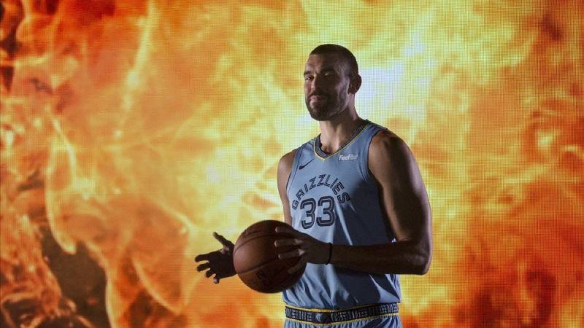 Marc Gasol, durante la participación de un vídeo para la presentación de la temporada de los Grizzlies