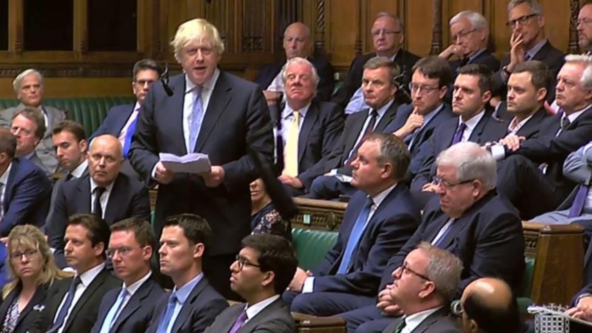 Boris Johnson durante su declaración en la Cámara de los Comunes