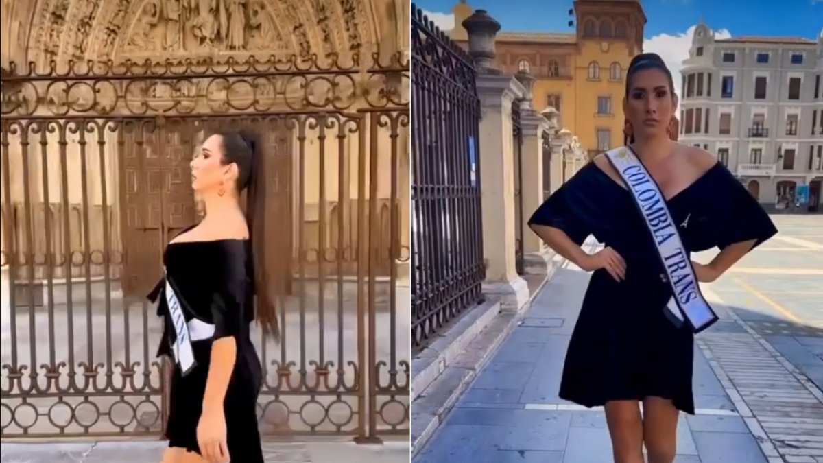 María Pía Sáenz desfila frente a la Catedral. RRSS